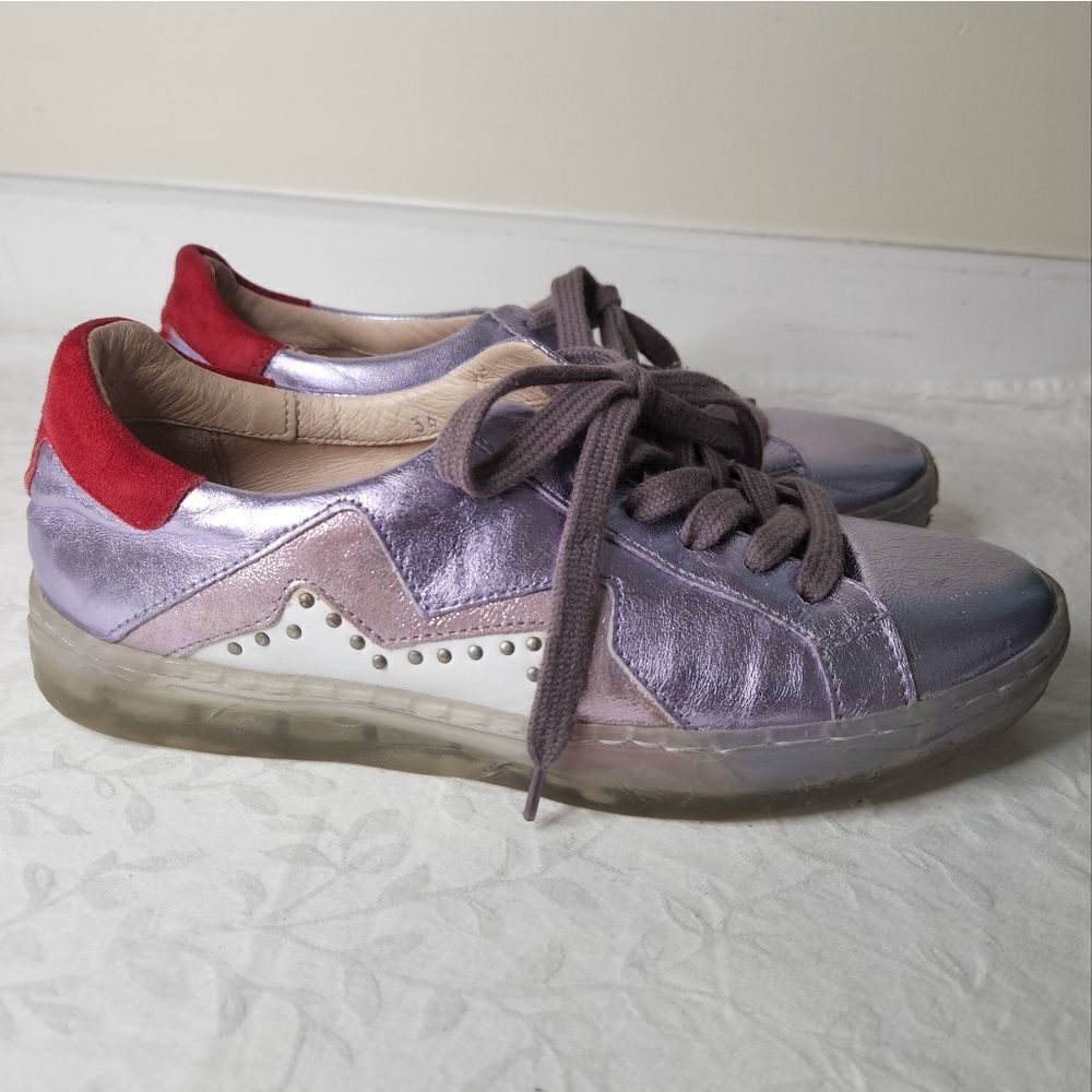 AS98 Metallic Purple Leather Star Sneakers